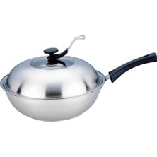 Vera Concept Store Pişirme Wok Paslanmaz Çelik Pişirme Tavası Wok Derin Kızartma Tavası Tencere Mutfak Tenceresi (34CM) (32CM)