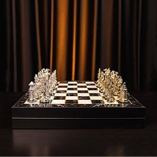 Vera Concept Store Büyük Boy Metal Osmanlı-Bizans Satranç Takımı Parlak ve Mermer Desenli Sandıklı Mdf TAHTASI(36X36 Cm.)