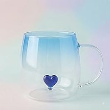 Vera Concept Store Kalp Figürlü Mavi Cam Bardak - Hediyelik Figürlü Cam Bardak