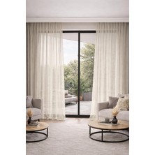 Vera Concept Store Keten Görünümlü Tül Perde, Ütü Istemez, Kurşunlu, Ekstraforlu, Tek Kanat, Rustik ve Modern Dekorasyona Uygun (Bej, 70 x 250 Cm)