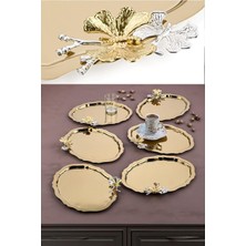 Vera Concept Store 6 Adet Oval Kelebek Aksesuarlı Kahve-Çay Servis ve Sunum Tepsisi 25X20 cm (Gold)