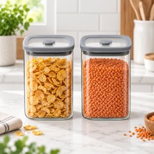 Vera Concept Store 2'li 1000 ml Gri Kapaklı Cam Kavanoz Sızdırmaz Saklama Seti