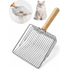 Vera Concept Store Kedi Kumu Eleme Küreği Paslanmaz Metal Tel Tasarım, Ahşap Saplı, Geniş 15X15 cm Elek Yüzeyi, 27 cm Uzunluk, Dayanıklı ve Kolay Temizlenir Kedi Tuvalet