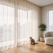 Vera Concept Store Pati Dostu Tül Perde, Siparişe Özel Dikim | Kedi ve Köpekli Evler Için Tırnağa Dayanıklı, Kendini Toparlayan | Salon ve Yatak Odası | Krem, 140 x 260