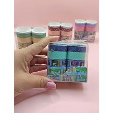 Vera Concept Store Vintage Washi Tape Bant Baskılı Yapışkanlı Maskeleme Kağıdı Desenli Bant 10'lu - Mavi Pul Mektup