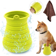 Vera Concept Store Köpek Pati Temizleyici Havlu Bardak Evcil Hayvan Ayak Pulu Taşınabilir Köpek Temizleme Fırçası Yavru Kediler Masaj Bakım Kirli Pençe (Yeşil)