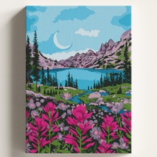 Vera Concept Store Sayılarla Boyama Tuval Hobi Seti Göl Manzarası Temalı Fırça ve Boya Dahil Set (Çıtalı) 40X50 cm Kendin Yap Sayılarla Tuval Boya Kiti (Kasnaklı)