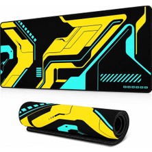 Vera Concept Store 90X40 cm Mouse Pad, Cyber Sarı Turkuaz Desenli Büyük Mouse Pad, Kaymaz Kauçuk Tabanlı, Dikişli Kenarlı 3 mm Klavye ve Mouse Altlığı, Gaming Desk Mat
