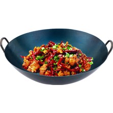 Vera Concept Store Karbon Çelik Wok Tavası, Yapışmaz Woks ve Tavada Kızartma Tavaları, Kimyasal Kaplamalı Düz Tabanlı Çin Wok, Çift Saplı Wok Pişirme Tavası (43CM) (43CM