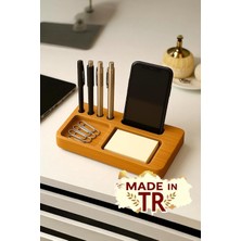 Vera Concept Store Kayın Masif Ahşap Masaüstü Organizer – Telefon Standı, Kalemlik, Notluk ve Ofis Düzenleyici