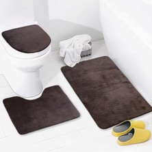 Vera Concept Store Unicolor Düz Kahve 3lü Banyo Paspası Halısı Seti, Kaymaz Klozet Takımı, 60 x 90 cm