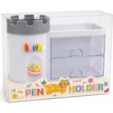 Vera Concept Store Kawaii Kale Tasarımlı Masaüstü Organizer Kalemlik | Çekmeceli Kalemlik Düzenleyici | Pastel Desk Organizer (Beyaz)