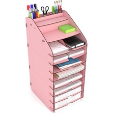 Vera Concept Store Mingitav Tower Ofis Masaüstü Organizer 10 Kat Letter A4 Evrak Rafı (Pembe)