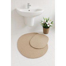 Vera Concept Store Doğal Örgü Oval Banyo Paspas Seti – 2'li El Yapımı Pamuklu Paspas Bej 90 x 60
