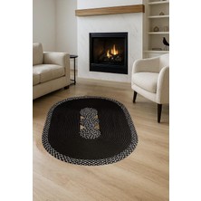 Vera Concept Store Oval Jüt Paspas, Kahverengi ve Siyah Çizgili, Dekoratif Kapı Önü ve Banyo Paspası (Hasır Siyah, 60X100, Oval)
