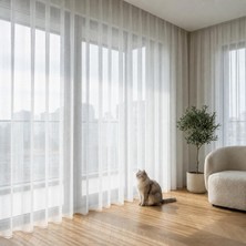Vera Concept Store Pati Dostu Tül Perde, Siparişe Özel Dikim | Kedi ve Köpekli Evler Için Tırnağa Dayanıklı, Kendini Toparlayan | Salon ve Yatak Odası | Beyaz, 300 x 250