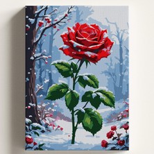 Vera Concept Store Sayılarla Boyama Tuval Hobi Seti Karda Gül Temalı Fırça ve Boya Dahil Set (Çıtalı) 50X70 cm Kendin Yap Sayılarla Tuval Boya Kiti (Kasnaklı)