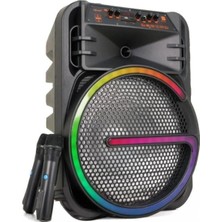 Vera Concept Store 15 Inç Bluetooth Hoparlör, Tekerlekli Taşınabilir, Şarjlı, Çift Kablosuz Mikrofon, Siyah