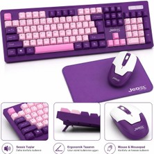Vera Concept Store Jedel WS737-2.4G Kablosuz Klavye Mouse Mousepad Seti | Mor Pembe Tasarım | Sessiz Tuşlu Ergonomik Wireless Klavye