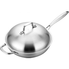 Vera Concept Store 34 cm Wok Tava Mutfak Tencereleri Pişirme Wok Yapışmaz Kaplama Paslanmaz Çelik Tavalar 3 Katlı Malzeme (30 Cm) (32 Cm)