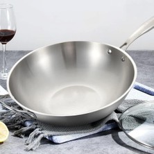 Vera Concept Store Ceviz Mutfak Kızartma Tavası Paslanmaz Çelik Wok Kaplamasız Yapışmaz Tava Indüksiyon Gazlı Ocak ve Indüksiyonlu Ocak Için Uygun (B 34 Cm) (A 32 Cm)