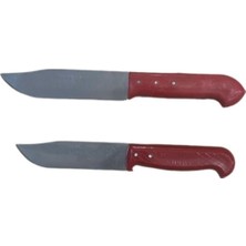 Vera Concept Store Mobilreyon Bıçak Set 2 Parça, Kırmızı Saplı, Mutfak Bıçak, Kasap Kurban Et Doğrama Seti 23-28 cm