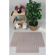 Vera Concept Store Modern Bubble Yıkanabilir Kaymaz Peluş Banyo Paspası Halısı 2'li Klozet Takımı 50X80-50X40CM Bej