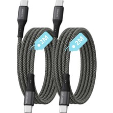 Vera Concept Store 2AD x 2metre Set, Type C-C Örgülü 60WATT Pd Hızlı Şarj Kablosu, Remorax Wahoo (2AD x 2metre Füme)