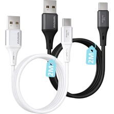 Vera Concept Store 2AD x 2metre Set, USB A-Type C, 3.1A Hızlı Şarj Kablosu, Remorax Wahoo (2AD x 2metre Beyaz ve Siyah)