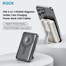 Vera Concept Store P50 Powerbank Compatible With Magsafe, 10.000 Mah, PD20W, 5-In-1, Beyaz, Kablosuz Şarj