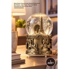Yenilig 1 Adet Eyfel Kulesi Tasarımlı Işıklı Müzikli Püskürtmeli Kar Küresi – Cam Fanus, Polyester Gövde, Otomatik Kar Efekti, Snow Globe