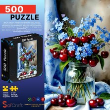 Vera Concept Store 500 Parça Puzzle Kiraz ve Mavi Çiçekler Natürmort #261