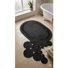 Vera Concept Store Bohem Tasarım Siyah Banyo Paspası ve Klozet Önü Paspası Takımı