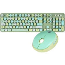 Vera Concept Store Everest Round KM-6282 Renkli Tuşlu Yeşil Kablosuz Q Multimedia Klavye + Mouse Set
