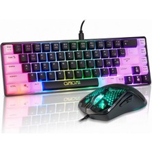 Vera Concept Store %60 Oyun Klavyesi ve Fare Kombinasyonu, 68 Tuşlu Kablolu LED Rgb Arkadan Aydınlatmalı Siyah Oyun Klavyesi ve Rgb Arkadan Aydınlatmalı Oyun Faresi, Pc