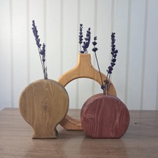 Vera Concept Store El Yapımı Ahşap Vazo Seti, 3 Parça, Antik Meşe/ceviz/tik Renk, Çam ve Kayın Ağacından, Kurutulmuş Çiçek ve Lavanta Için, 12-18 cm