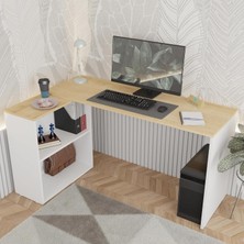 Vera Concept Store L Çalışma Masası Bilgisayar Masası Dolaplı Kitaplıklı Meşe Sol Yön