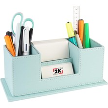 Vera Concept Store Masaüstü Deri Organizer Kalemlik 4 Gözlü Desktop Organizer Rainbow Vegan 10X12X25 Cm. Su Yeşili