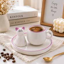Vera Concept Store Kedi Figürlü Lila Renk Seramik Espresso Fincanı ve Tabak Seti – Sevimli Tasarım Mini Kahve Fincanı