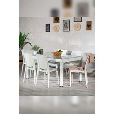 Vera Concept Store Rattan Large Camlı Beyaz Masa Takımı Bahçe&balkon 1 Camlı Masa + 6 Sandalye