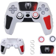 Vera Concept Store Ps5 Dualsense Silikon Kılıf Beyaz-Kırmızı Spider Desen, 2 Thumb Grip, Sticker, Analog Rings