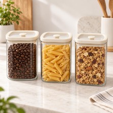 Vera Concept Store 3'lü 1000 ml Krem Kapaklı Cam Kavanoz Sızdırmaz Saklama Seti