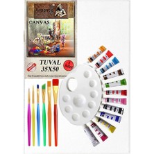 Vera Concept Store Yağlı Boya Hobi Boyama Seti 1 Paket 35X50 cm Tuval 12 Li Yağlı Boya Tüp Resim Paleti Fırça Seti 6 Lı
