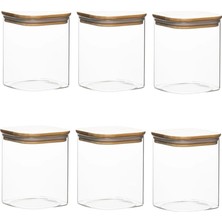 Vera Concept Store 5-3 Bambu Vakumlu Kapaklı Kare Borsilikat Cam 6lı Kavanoz Seti Saklama Kabı 750ML 7,5X15CM