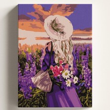 Vera Concept Store Sayılarla Boyama Tuval Hobi Seti Mor Çiçekler Içinde Kadın Temalı Fırça ve Boya Dahil Set (Çıtalı) 40X50 cm Kendin Yap Sayılarla Tuval Boya Kiti (Kasn