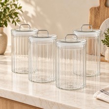 Vera Concept Store 4'lü 1700 ml Line Cam Kavanoz Seti Sızdırmaz Kapaklı Saklama Kabı