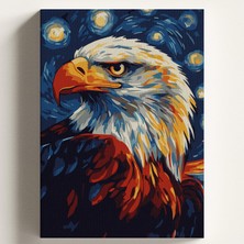 Vera Concept Store Sayılarla Boyama Tuval Hobi Seti, Yıldızlı Gece Kartal Temalı Fırça ve Boya Dahil Set (Çıtalı) 40X50 Cm, Kendin Yap Sayılarla Tuval Boya Kiti (Kasnakl