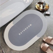 Vera Concept Store Banyo Paspası Süper Su Emici Kaymaz Tabanlı Paspas Banyo Paspası Oval Diatomit Paspas Süper Emici Paspas Oval (60X39CM) (Gri)