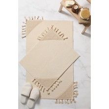 Vera Concept Store Egebella Dantelli Lüx Kaydırmaz Taban 2'li Banyo Paspas Takımı - Bej, 60X100 cm ve 50X60 Cm, F1591