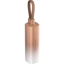Vera Concept Store 5000MAH 20W Usb-C ve Lightning Dahili Askı Kablolu Mini Powerbank - Altın Kahverengi